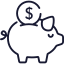 Blue piggy bank with dollar signs
